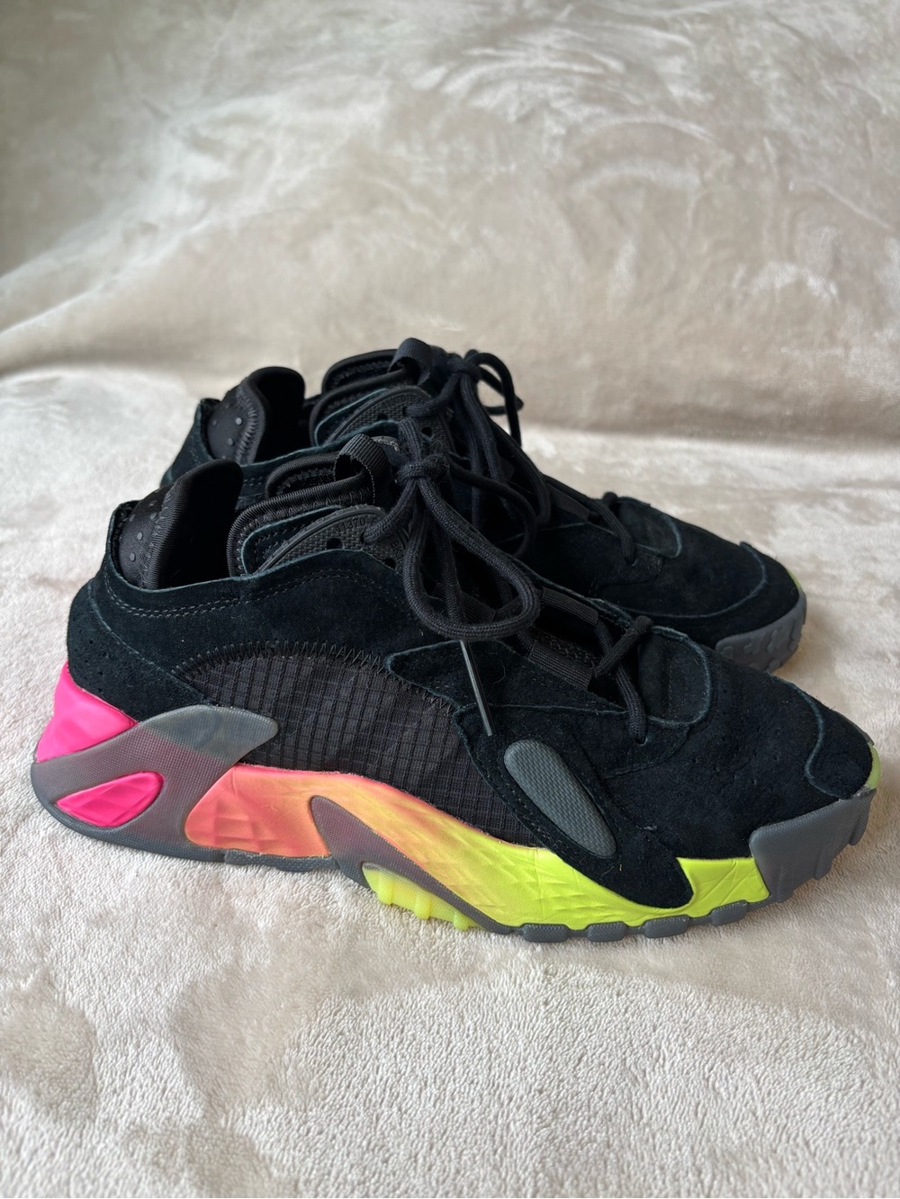 Adidas Originals Men’s Size 6/ Women’s 7(7.5) Black Suede Neon Chunky Shoes Y2K